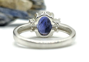 2.4 carat Iolite & White Zircon Ring, Size Q, Sterling Silver, Water Sapphire, Blue Violet