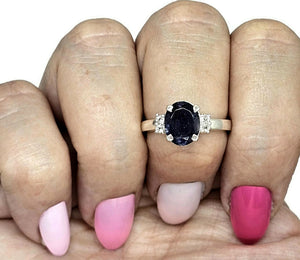 2.4 carat Iolite & White Zircon Ring, Size Q, Sterling Silver, Water Sapphire, Blue Violet