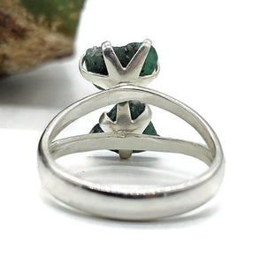 Rough Emerald Ring, May Birthstone, Size O, Sterling Silver, Natural Gemstones