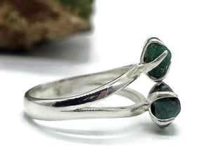 Rough Emerald Ring, May Birthstone, Size O, Sterling Silver, Natural Gemstones