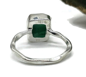 Rough Green Onyx Ring, Size Q, Sterling Silver, Hammered Band, Mix of Chalcedony