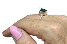 Load image into Gallery viewer, Rough Green Onyx Ring, Size Q, Sterling Silver, Hammered Band, Mix of Chalcedony