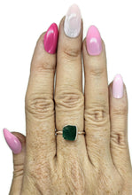 Load image into Gallery viewer, Rough Green Onyx Ring, Size Q, Sterling Silver, Hammered Band, Mix of Chalcedony