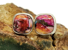 Load image into Gallery viewer, Oyster Turquoise &amp; Pink Opal Studs, Square Shaped, Sterling Silver