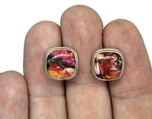 Load image into Gallery viewer, Oyster Turquoise &amp; Pink Opal Studs, Square Shaped, Sterling Silver