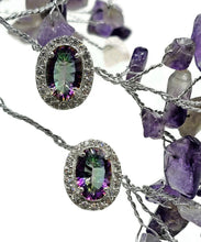 Load image into Gallery viewer, Mystic Topaz Halo Studs, Oval Faceted, Sterling Silver, Purple / Green Gemstone