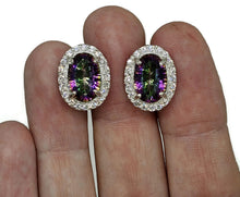 Load image into Gallery viewer, Mystic Topaz Halo Studs, Oval Faceted, Sterling Silver, Purple / Green Gemstone