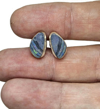 Load image into Gallery viewer, Australian Opal Studs, Sterling Silver, Blue &amp; Green Opal, Doublets, Lucky Gemstone