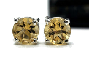 Citrine Studs, November Birthstone, Round Brilliant, Sterling Silver, 3.2 Carats