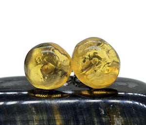 Amber button studs, Mexican Chiapas Amber, Sterling Silver, 30 million years old, Fossilized