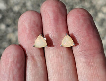 Load image into Gallery viewer, Solid Opal Studs, Trillion Faceted, Sterling Silver, October Birthstone, Pink, Green &amp; Gold