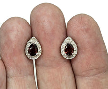 Load image into Gallery viewer, Garnet Studs, Sterling Silver, January Birthstone, 2.4 carats, Pear Faceted