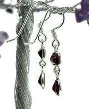 Load image into Gallery viewer, Genuine Garnet Earrings in a Double Drop, Sterling Silver, January Birthstone