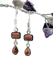 Load image into Gallery viewer, Genuine Garnet Earrings in a Double Drop, Sterling Silver, January Birthstone