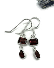 Load image into Gallery viewer, Genuine Garnet Earrings in a Double Drop, Sterling Silver, January Birthstone