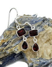 Load image into Gallery viewer, Genuine Garnet Earrings in a Double Drop, Sterling Silver, January Birthstone