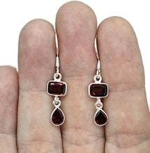 Load image into Gallery viewer, Genuine Garnet Earrings in a Double Drop, Sterling Silver, January Birthstone