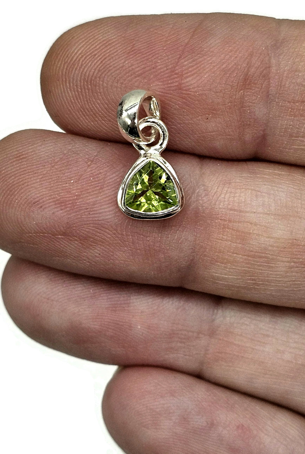 Trillion Peridot Pendant, August Birthstone, 1.6 carats, Sterling Silver, Protection Stone