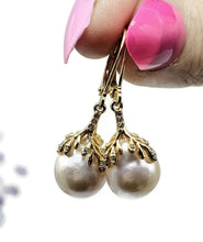 Load image into Gallery viewer, Pearl Earrings, Gold Plated Sterling Silver, Art Nouveau Design, June Birthstone, Natural