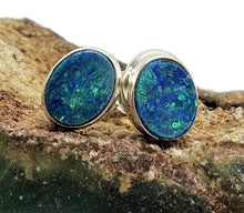 Load image into Gallery viewer, Australian Opal Studs, October Birthstone, Sterling Silver, Blue Green Opal Doublets