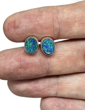 Load image into Gallery viewer, Australian Opal Studs, October Birthstone, Sterling Silver, Blue Green Opal Doublets