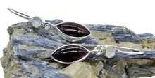 Load image into Gallery viewer, Garnet and Rainbow Moonstone Earrings, Sterling Silver, January Birthstone, Double Drops