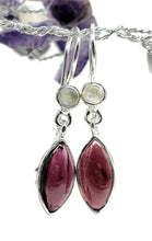 Load image into Gallery viewer, Garnet and Rainbow Moonstone Earrings, Sterling Silver, January Birthstone, Double Drops