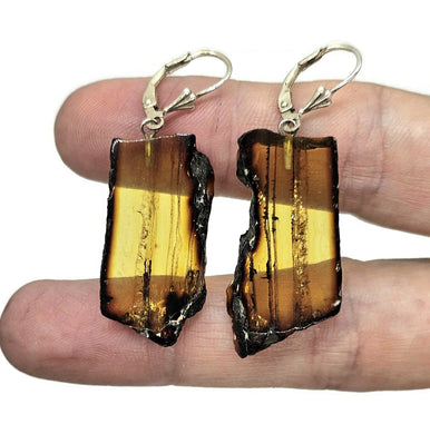 Raw Amber Earrings, Mexican Chiapas Amber, Sterling Silver, 30 million years old