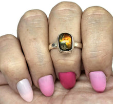 Load image into Gallery viewer, Ammolite Ring, Size R1/2, Sterling Silver, Rectangle Shaped, Opal like Organic Gemstone