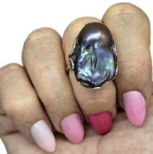 Load image into Gallery viewer, Black Jumbo Baroque Pearl Ring, Flameball Pearl, Fireball Pearl, Peacock Pearl, Freshwater