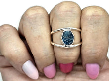 Load image into Gallery viewer, Neon Blue Apatite Ring, Size R 1/2, Sterling Silver, Raw Gemstone, Rough Blue Apatite