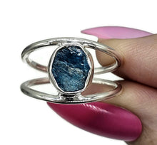 Load image into Gallery viewer, Neon Blue Apatite Ring, Size R 1/2, Sterling Silver, Raw Gemstone, Rough Blue Apatite