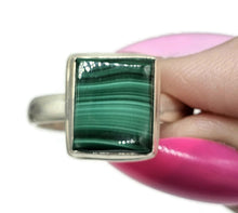 Load image into Gallery viewer, Malachite Ring, Size 11, Rectangle Shape, Sterling Silver, Rich Green Gemstone