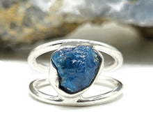 Load image into Gallery viewer, Rough Blue Apatite Ring, Size N, Sterling Silver, Raw Gemstone, Neon Blue Apatite