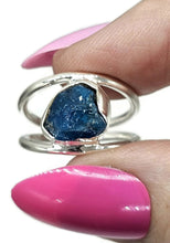 Load image into Gallery viewer, Rough Blue Apatite Ring, Size N, Sterling Silver, Raw Gemstone, Neon Blue Apatite