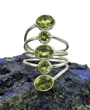 Load image into Gallery viewer, Five Stone Peridot Ring, Size 8.5, Sterling Silver, August Birthstone, Statement Piece