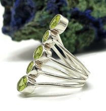 Load image into Gallery viewer, Five Stone Peridot Ring, Size 8.5, Sterling Silver, August Birthstone, Statement Piece