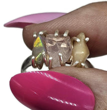 Load image into Gallery viewer, Rough Pink Morganite &amp; Ethiopian Opal Ring, Size S, Sterling Silver, October Birthstone