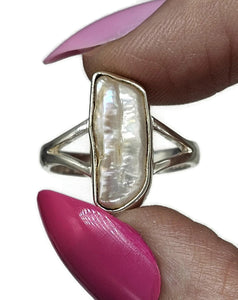 Biwa Pearl Ring, Size 8, Sterling Silver, Bridal Jewellery, June Birthstone, Highly Lustrous