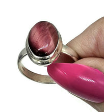 Load image into Gallery viewer, Natural Pink Cats Eye Ring, Size Q, Sterling Silver, Oval Shaped, Intuition Stone