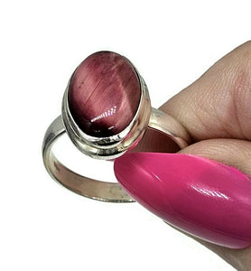 Natural Pink Cats Eye Ring, Size Q, Sterling Silver, Oval Shaped, Intuition Stone