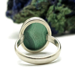 Oval Malachite Ring, Size P 1/2, Sterling Silver, Rich Green Gemstone, Bezel Set