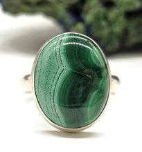 Load image into Gallery viewer, Oval Malachite Ring, Size P 1/2, Sterling Silver, Rich Green Gemstone, Bezel Set