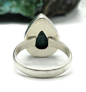 Pear Malachite Ring, Size R, Sterling Silver, Rich Green Gemstone, Bezel Set