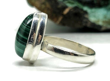 Load image into Gallery viewer, Pear Malachite Ring, Size R, Sterling Silver, Rich Green Gemstone, Bezel Set