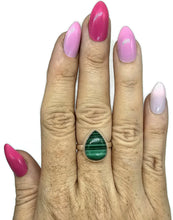 Load image into Gallery viewer, Pear Malachite Ring, Size R, Sterling Silver, Rich Green Gemstone, Bezel Set