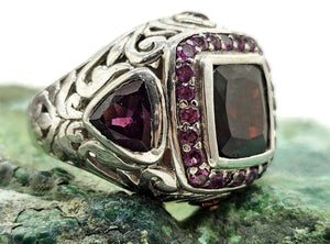 Retro Cocktail Ring, Multi Gemstone Ring, Size N, 925 Sterling Silver, Art Deco