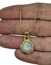 Load image into Gallery viewer, Pear Ethiopian Opal Pendant, Sterling Silver, 18K Gold Plated, October Birthstone, Aura Gem