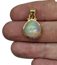 Load image into Gallery viewer, Pear Ethiopian Opal Pendant, Sterling Silver, 18K Gold Plated, October Birthstone, Aura Gem