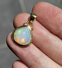 Load image into Gallery viewer, Pear Ethiopian Opal Pendant, Sterling Silver, 18K Gold Plated, October Birthstone, Aura Gem